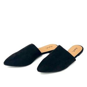 Black Vegan Suede Mule Flats